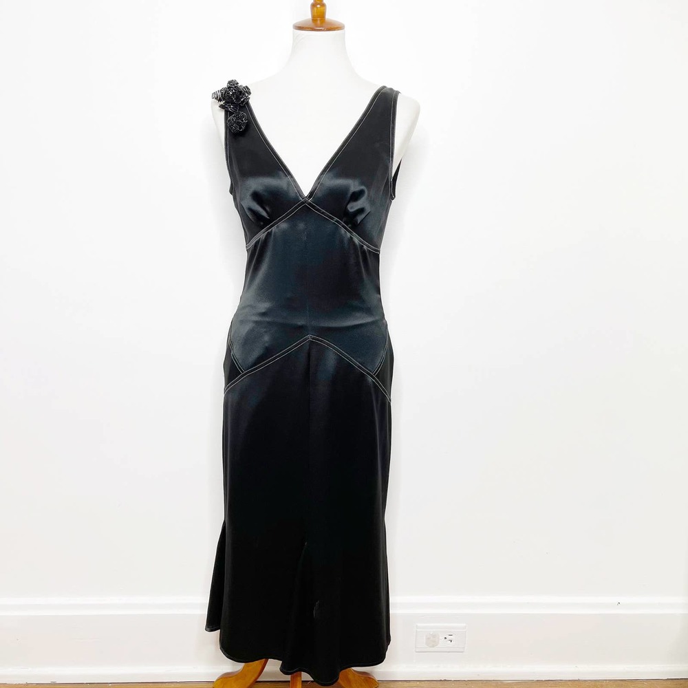 Vera Wang Black Applique Mermaid Fit Flare Dress